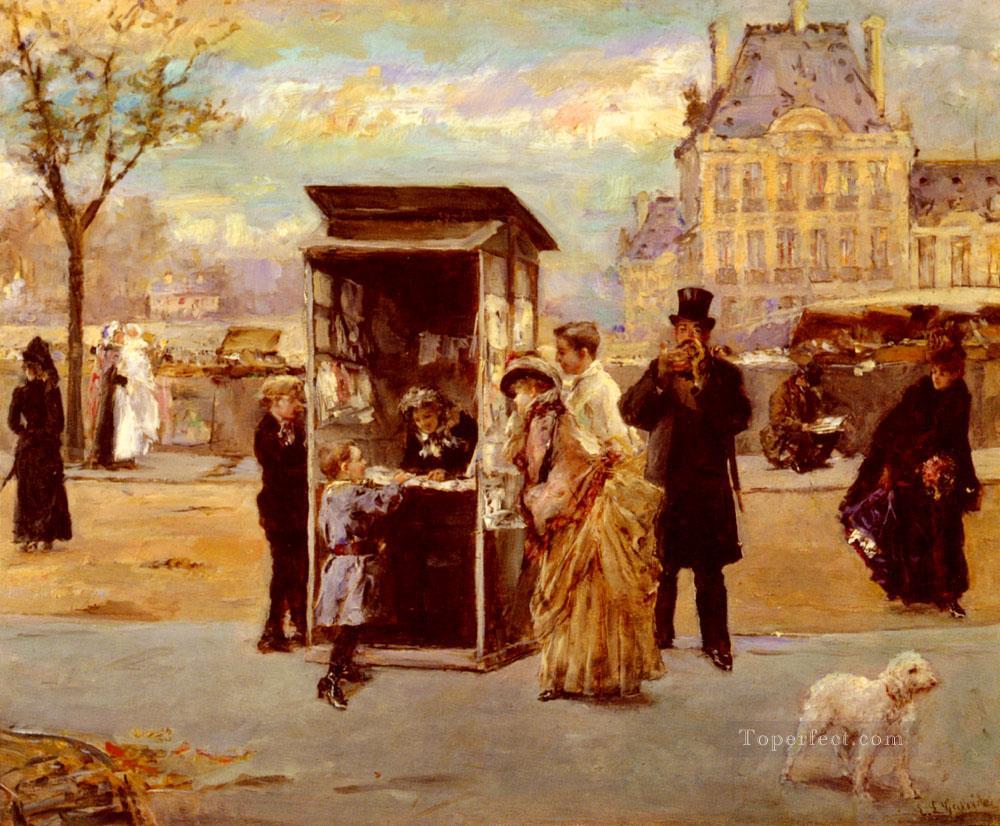 The Kiosk By The Seine woman Eduardo Leon Garrido Oil Paintings